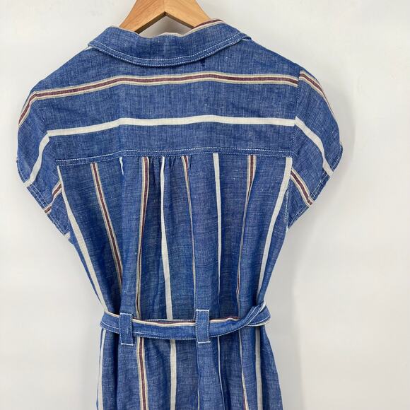 Anthropologie Pilcro Striped Blue Belted Linen Blend Dress Women's 4 - Picture 5 of 8